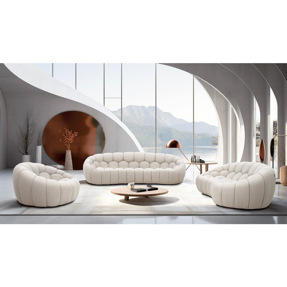 Divani Casa Yolonda - Modern Curved Beige Fabric Sofa. Picture 3