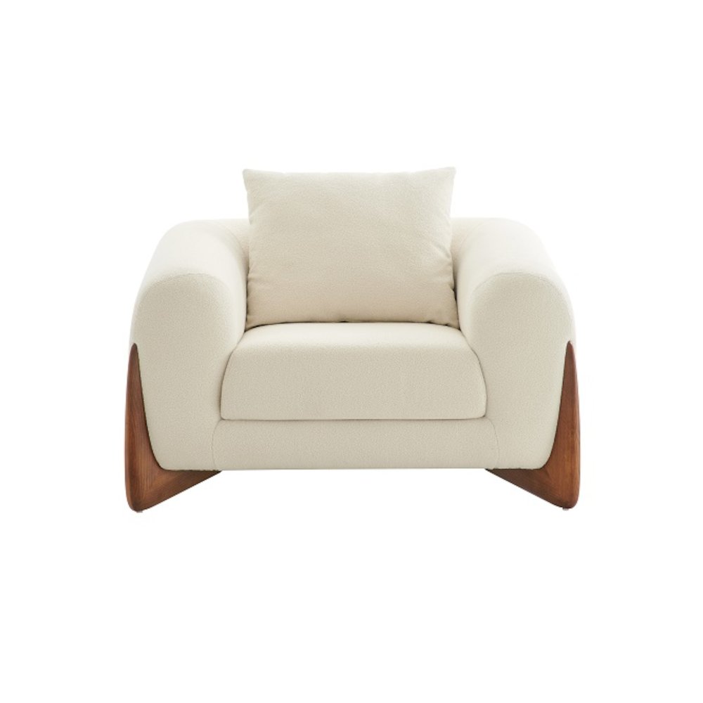 Modrest Fleury - Contemporary Cream Fabric and Walnut Lounge Chair. Picture 2