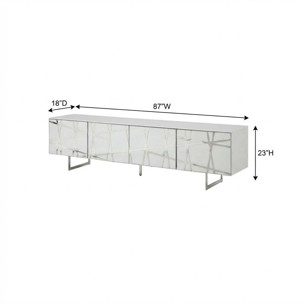 White Modern TV Stand with Engineered Wood Construction and Sleek Design. Picture 7