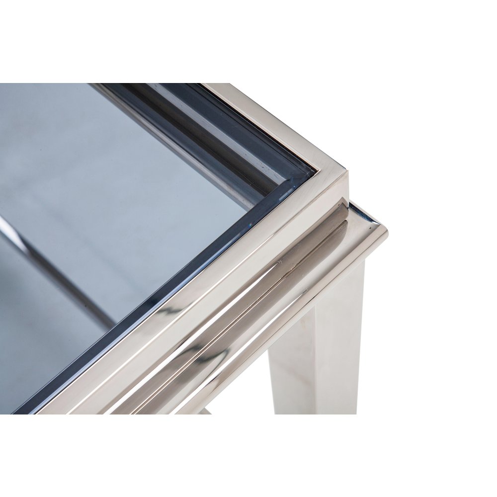 Agar Modern Glass and Stainless Steel Console Table. Picture 5