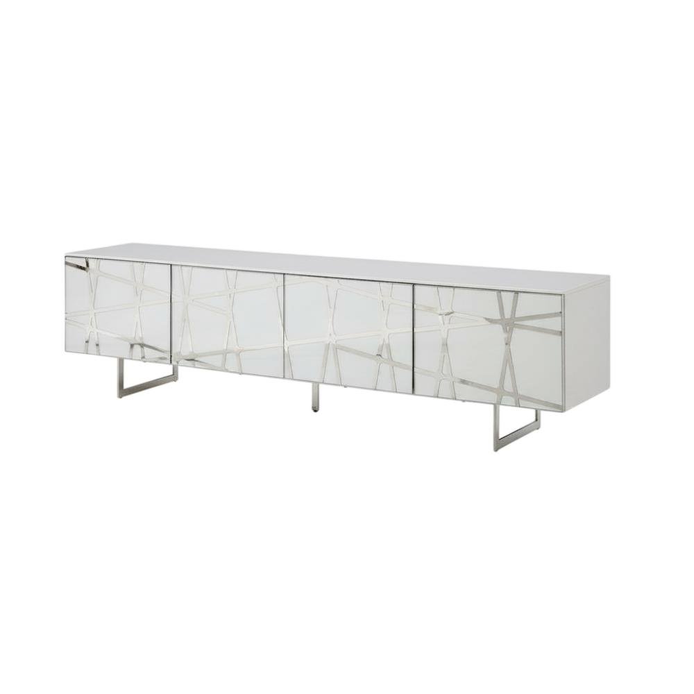 White Modern TV Stand with Engineered Wood Construction and Sleek Design. Picture 1