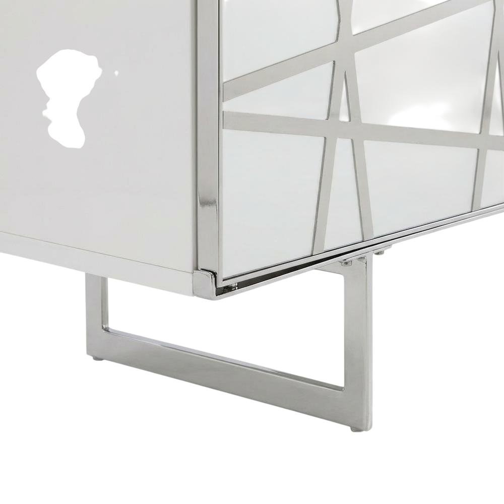 White Modern TV Stand with Engineered Wood Construction and Sleek Design. Picture 6
