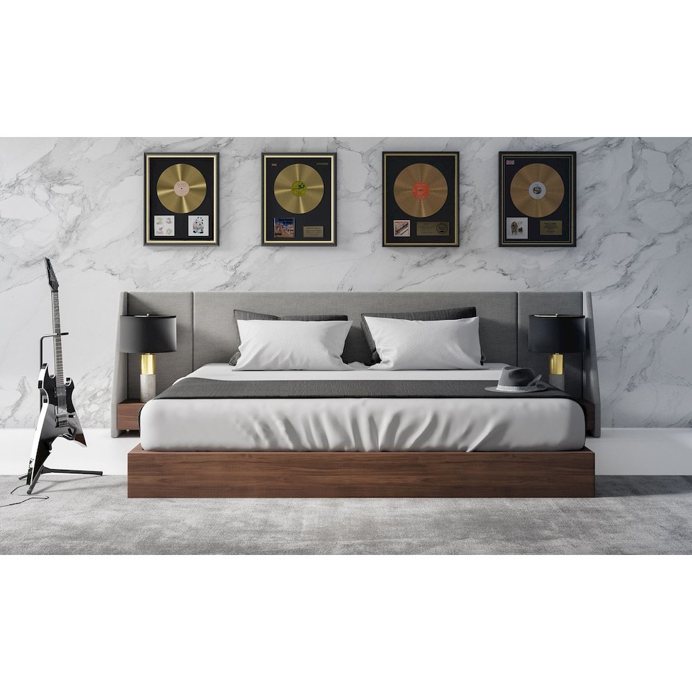 Nova Domus Janice - Eastern King Modern Grey and Walnut Bed and Nightstands. Picture 5