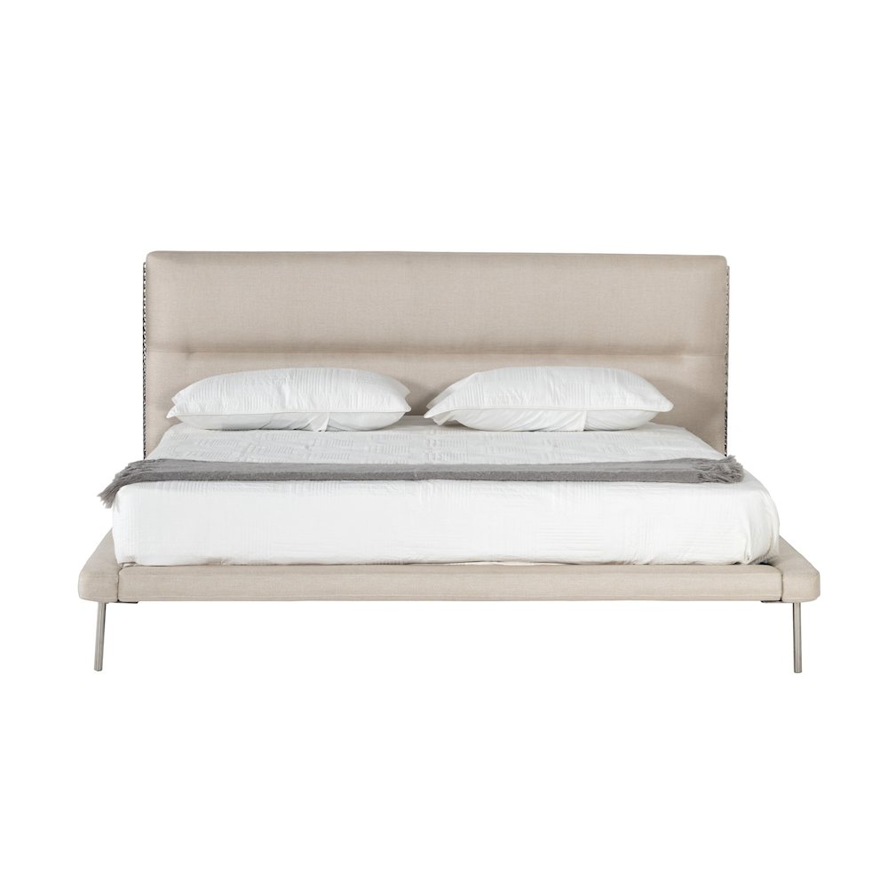 Modrest Bergeron - Eastern King Contemporary Cream Woven Fabric Bed. Picture 9