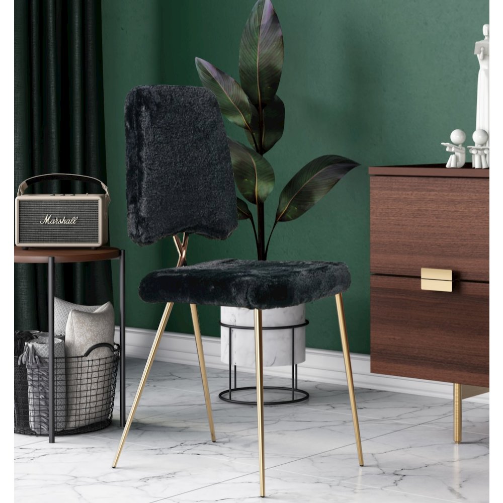 Candace - Modern Black Faux Fur Dining Chair (Set of 2). Picture 8