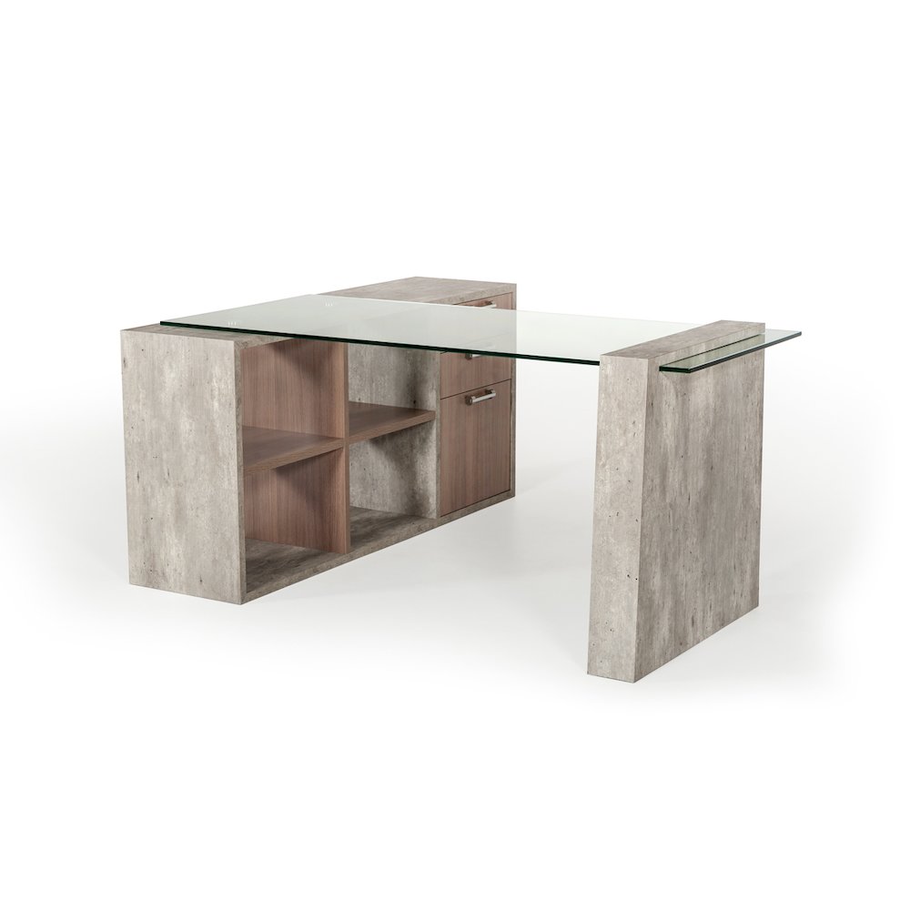 Nova Domus Boston - - Modern Glass and Faux Concrete Reversible Desk. Picture 5