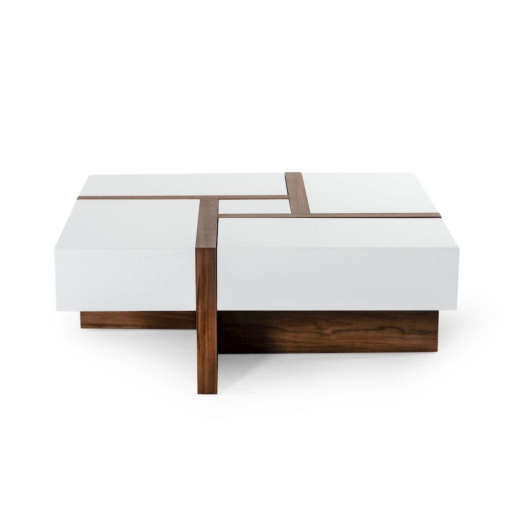 Modrest Makai Modern White & Walnut Square Coffee Table. Picture 1