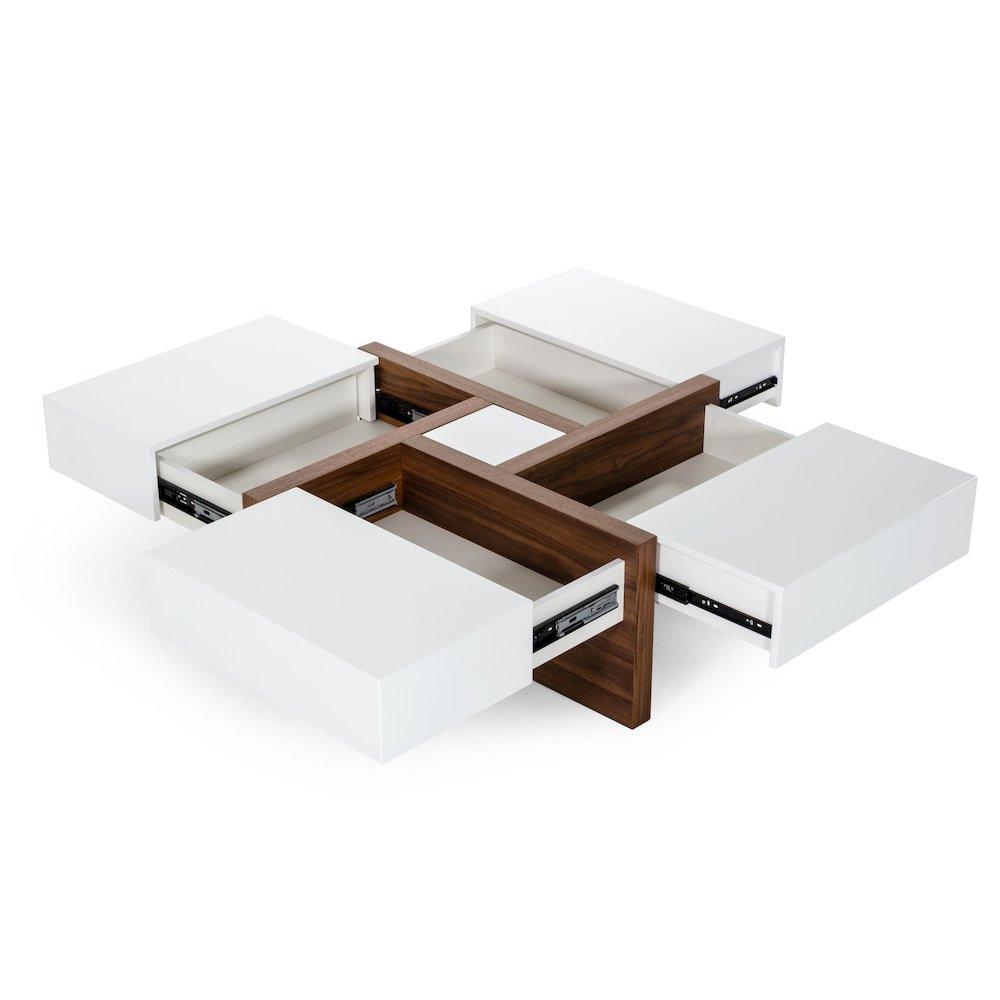 Modrest Makai Modern White & Walnut Square Coffee Table. Picture 3