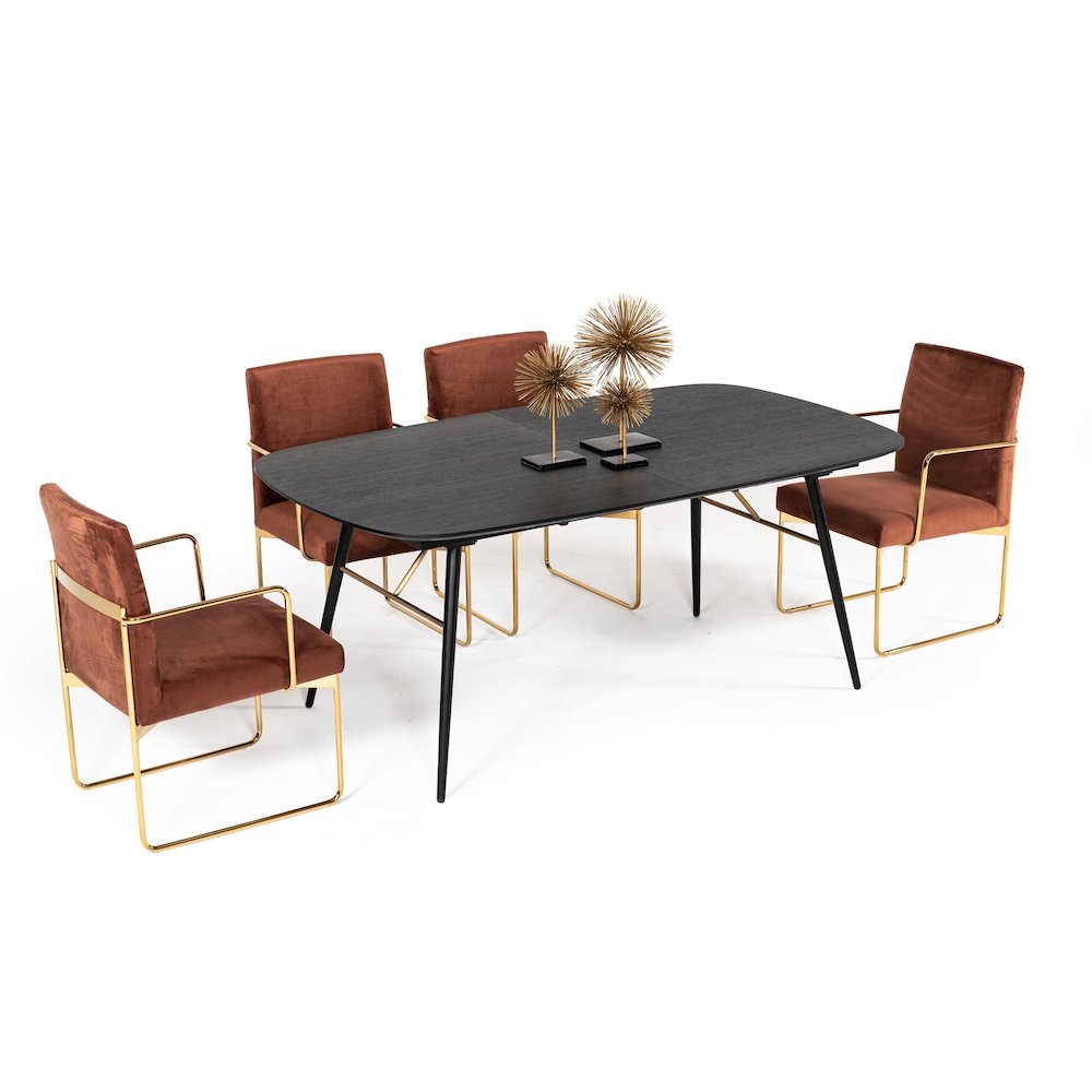Modrest Billy Modern Black Oak & Gold Extendable Dining Table. Picture 3