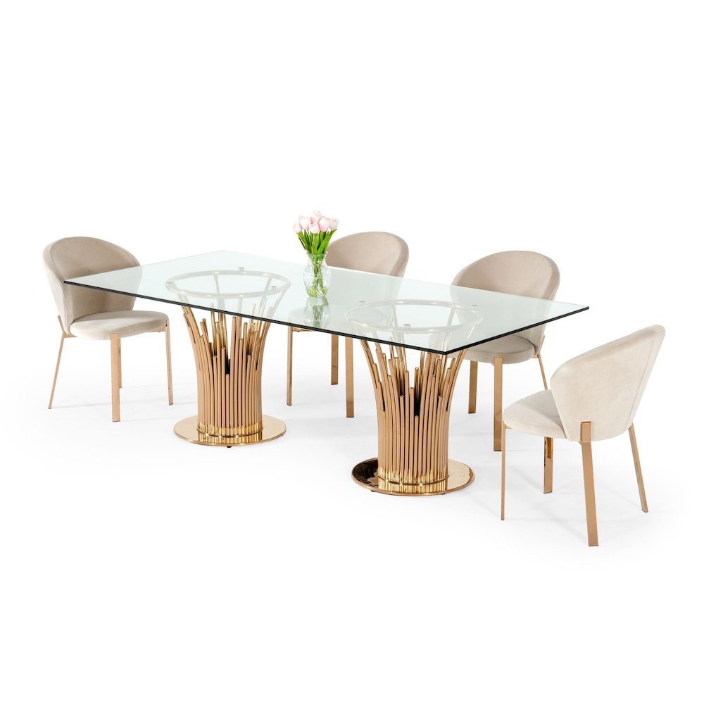 Modrest Paxton Modern Glass & Rosegold Dining Table. Picture 5