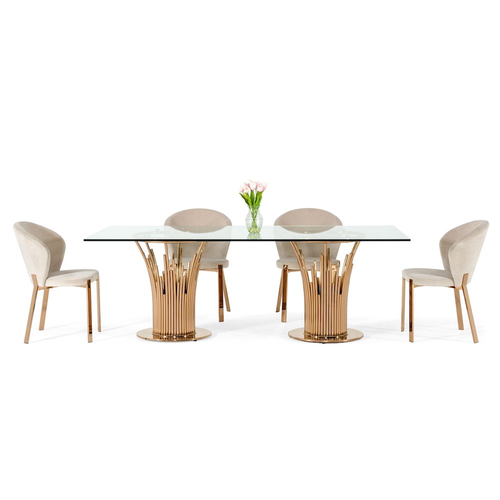 Modrest Paxton Modern Glass & Rosegold Dining Table. Picture 4