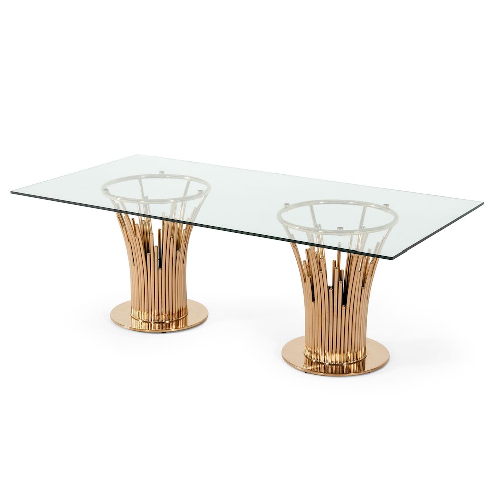 Modrest Paxton Modern Glass & Rosegold Dining Table. Picture 2