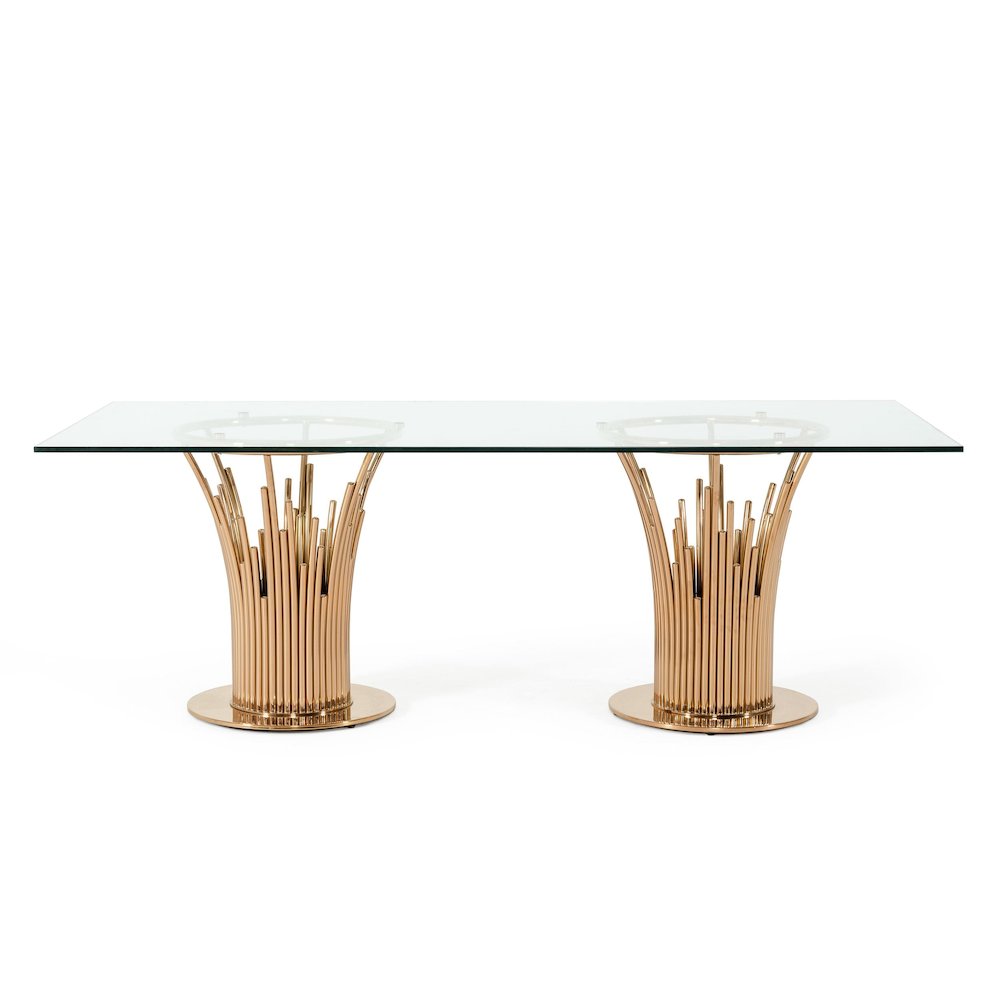 Modrest Paxton Modern Glass & Rosegold Dining Table. Picture 3