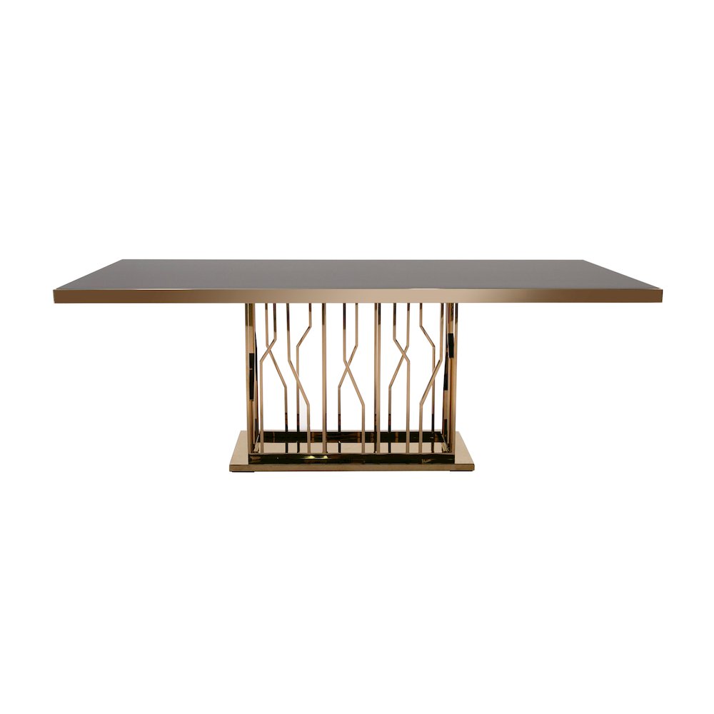 Modrest Marston Modern Black Glass & Rosegold Dining Table. Picture 1