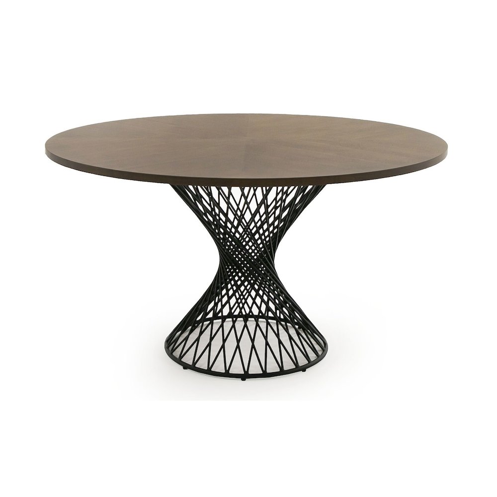 Modrest Theresa Modern Round Walnut & Black Table. Picture 7