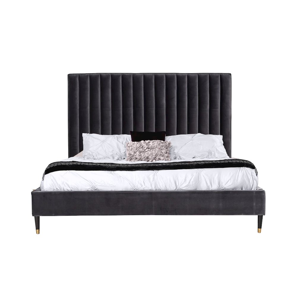 Modrest Hemlock - Eastern King Modern Grey Velvet Bed. Picture 3