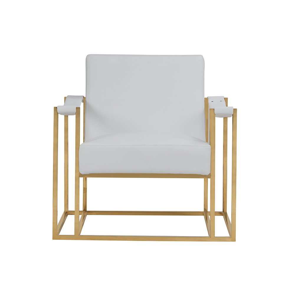 Modrest Larson Modern White Leatherette & Gold Accent Chair. Picture 3