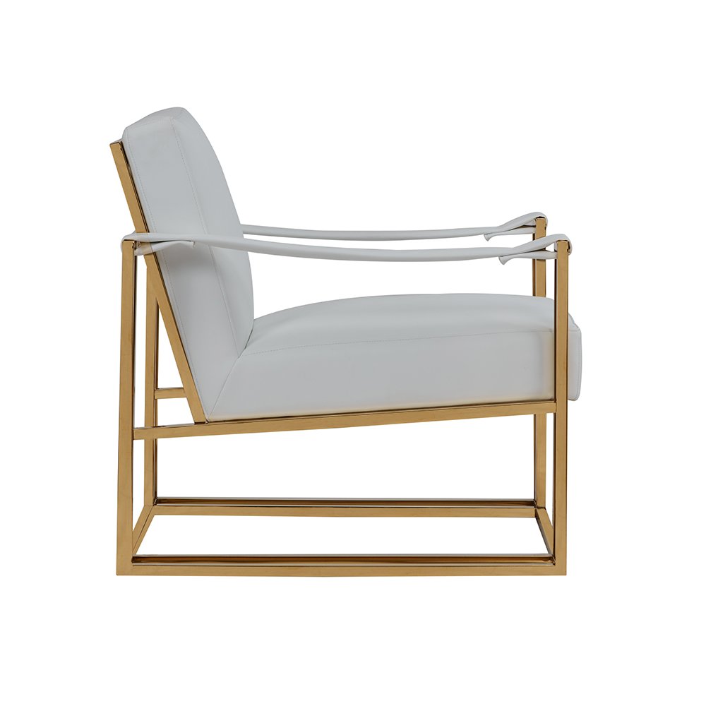 Modrest Larson Modern White Leatherette & Gold Accent Chair. Picture 2
