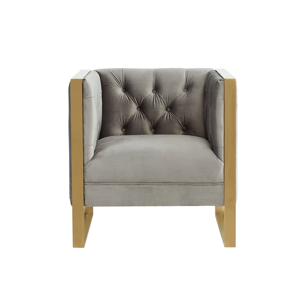Divani Casa Carlos Modern Grey Velvet & Gold Accent Chair. Picture 2