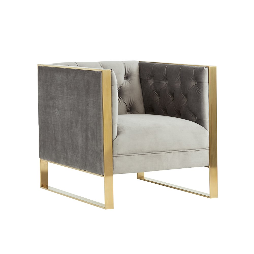Divani Casa Carlos Modern Grey Velvet & Gold Accent Chair. Picture 1