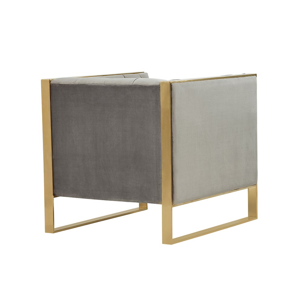 Divani Casa Carlos Modern Grey Velvet & Gold Accent Chair. Picture 3