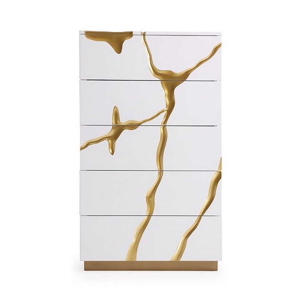 Modrest Aspen Modern White & Gold Chest. Picture 1