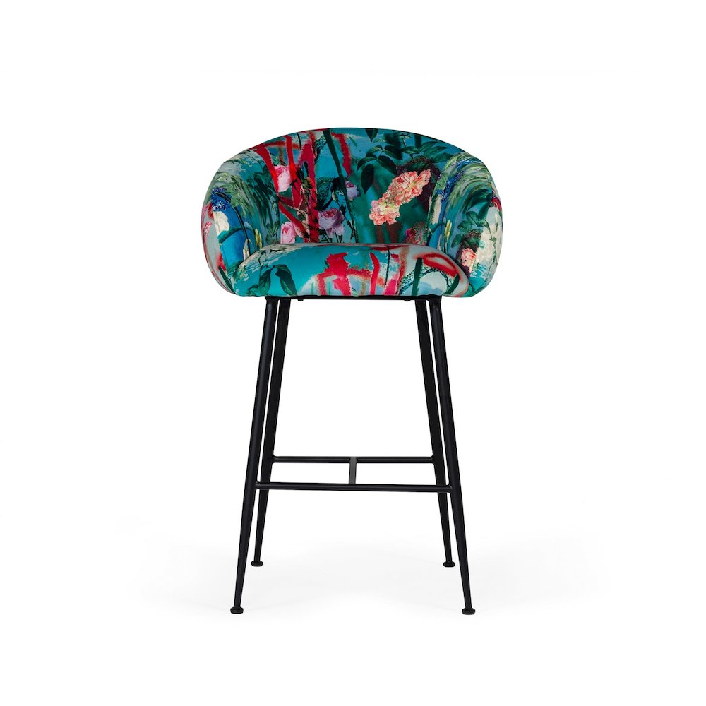 Modrest Roxann - Contemporary Floral Velvet Bar Stool. Picture 3