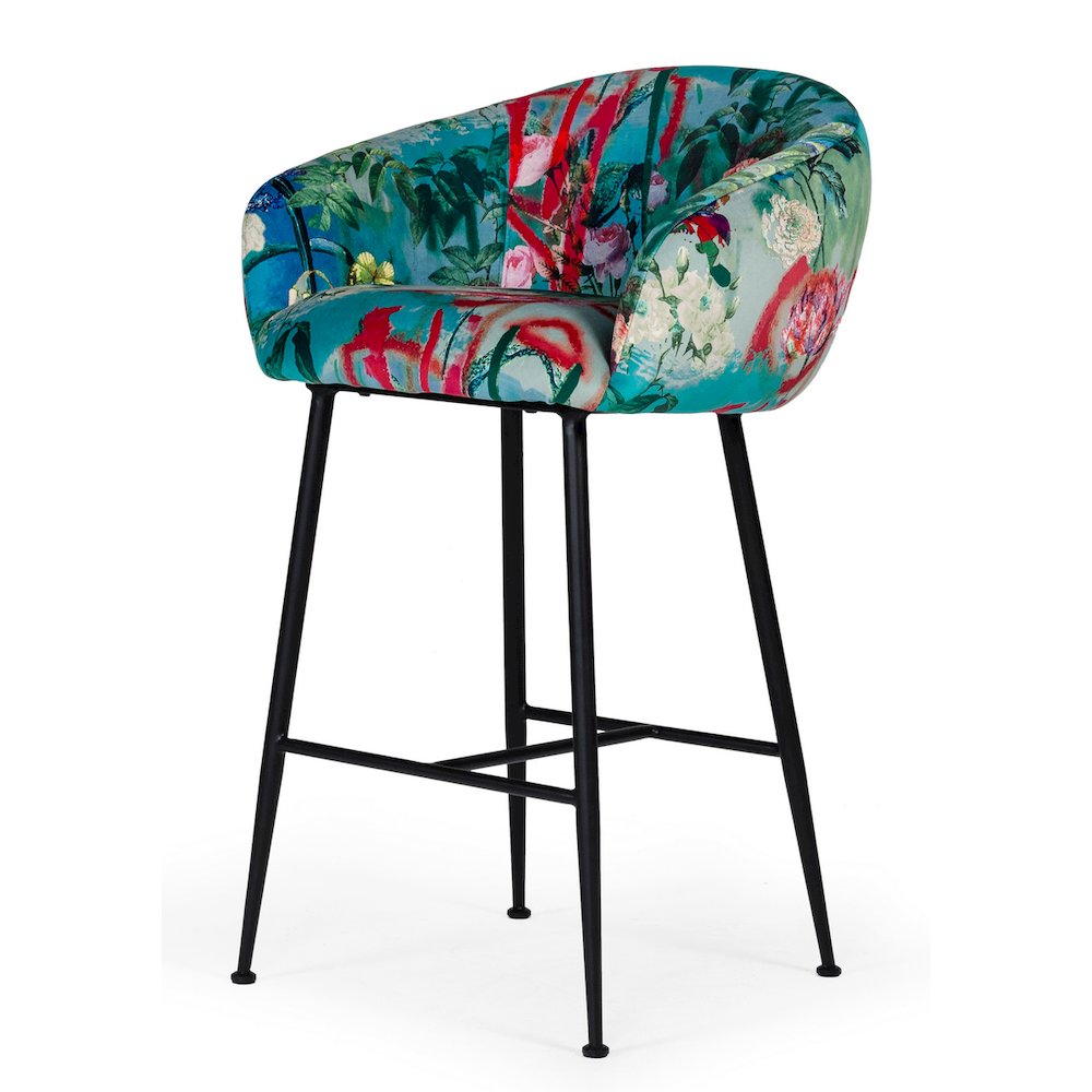 Modrest Roxann - Contemporary Floral Velvet Bar Stool. Picture 1