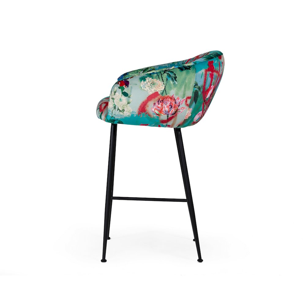 Modrest Roxann - Contemporary Floral Velvet Bar Stool. Picture 4