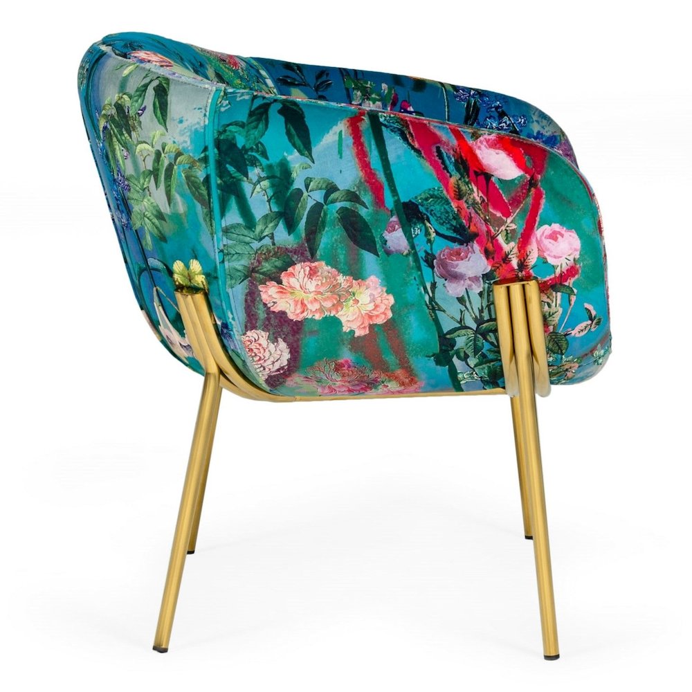 Falco - Contemporary Floral Velvet and Gold Accent Chair. Picture 2