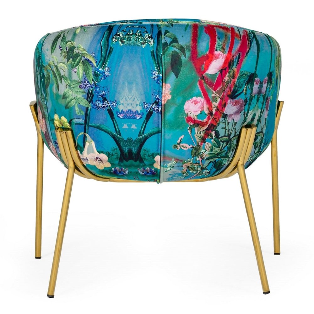 Falco - Contemporary Floral Velvet and Gold Accent Chair. Picture 3