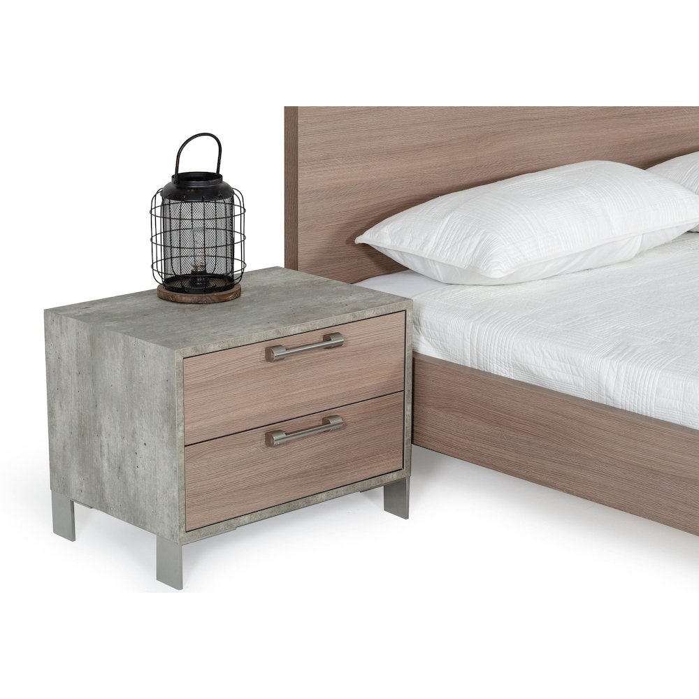 Nova Domus Boston - Modern Brown Oak & Brushed Stainless Steel Nightstand. Picture 3
