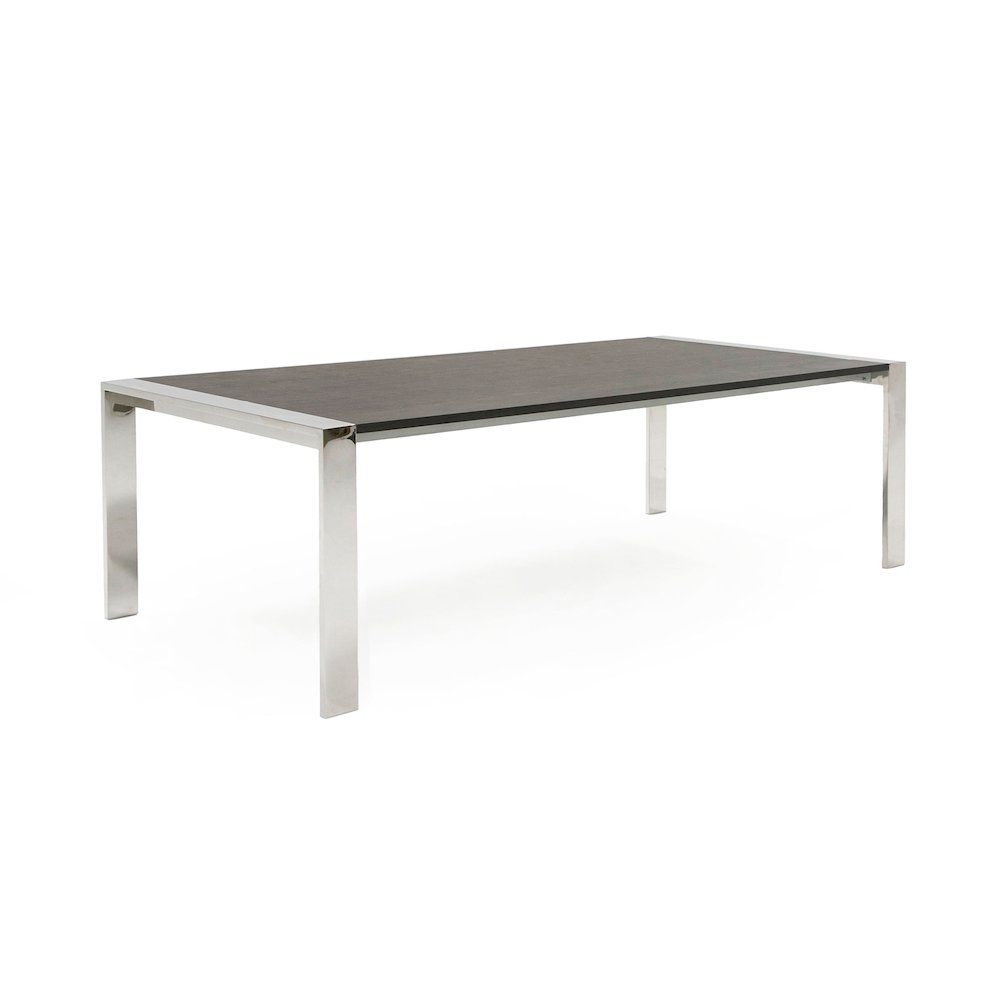 Modrest Fauna - Modern Elm Grey & Stainless Steel Chrome Dining Table. Picture 2