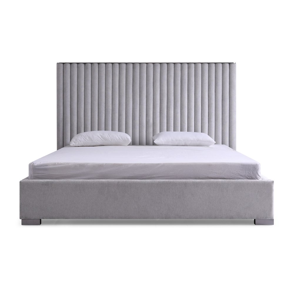 Modrest Splendor - Silver + Grey Velvet Upholstered King Platform Bed. Picture 1