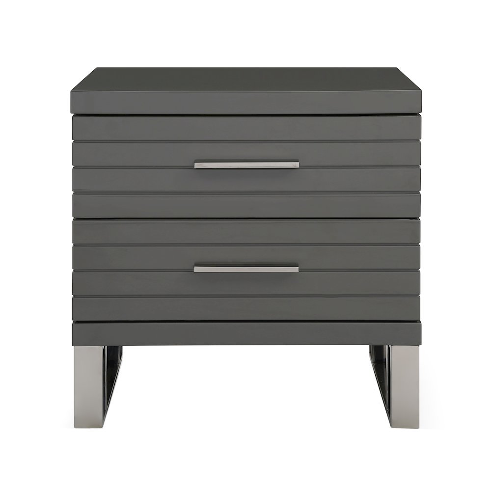 Modrest Splendor - Grey High Gloss Slatted Nightstand. Picture 1