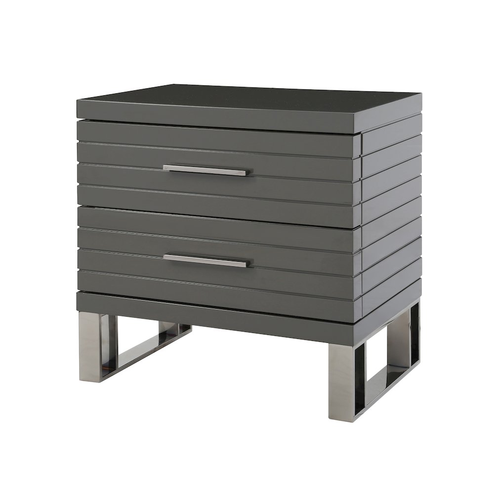 Modrest Splendor - Grey High Gloss Slatted Nightstand. Picture 4