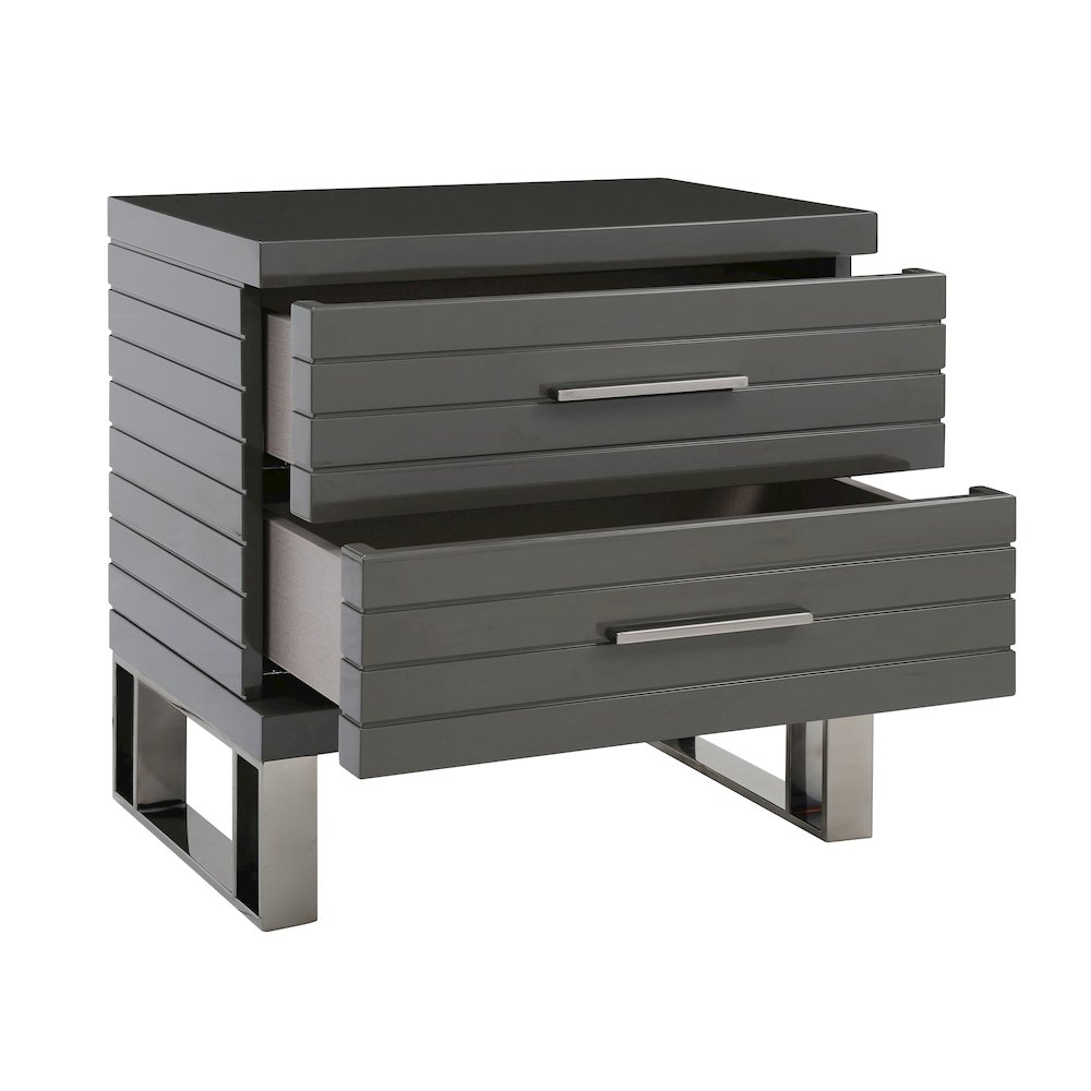 Modrest Splendor - Grey High Gloss Slatted Nightstand. Picture 5