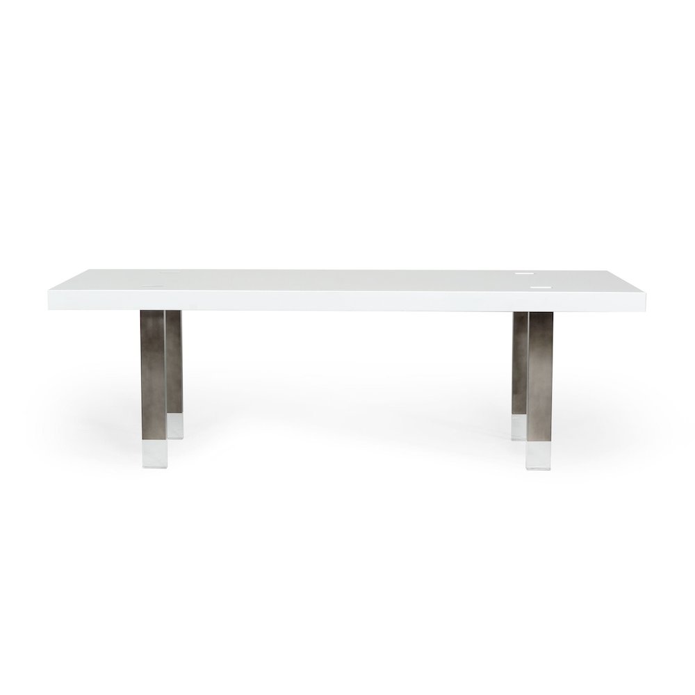 Modrest Lenny- Modern White High Gloss & Stainless Steel Gun Metal Dining Table. Picture 1