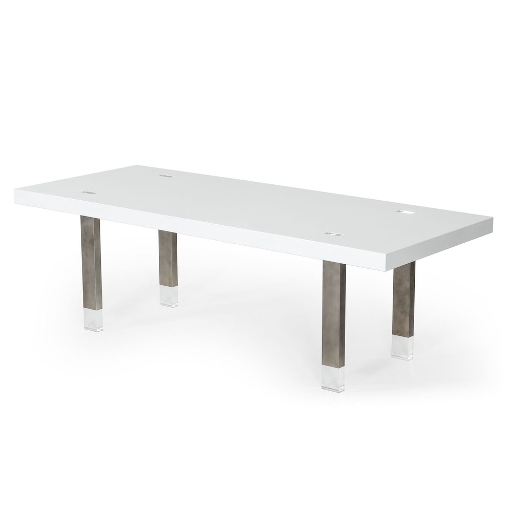 Modrest Lenny- Modern White High Gloss & Stainless Steel Gun Metal Dining Table. Picture 2