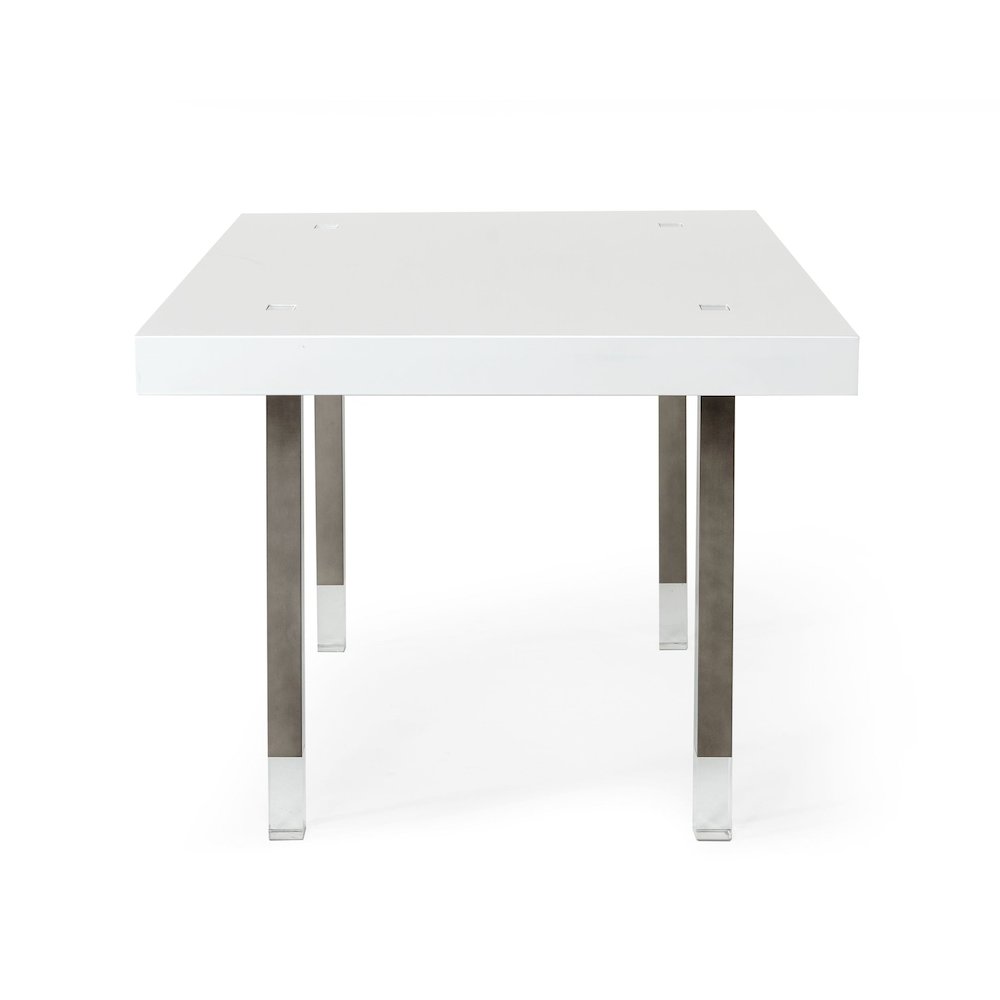 Modrest Lenny- Modern White High Gloss & Stainless Steel Gun Metal Dining Table. Picture 3