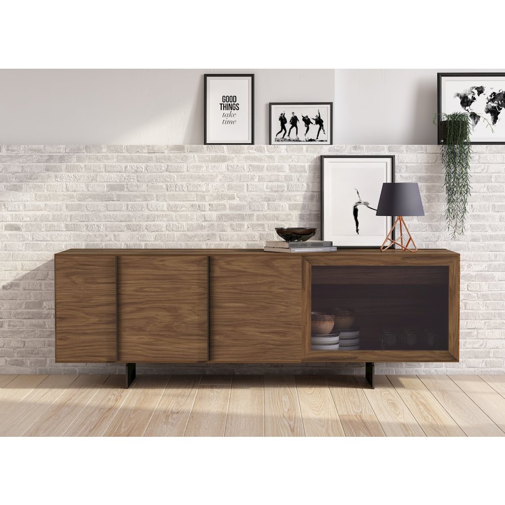 Modrest Glencoe - Modern Walnut & Grey Glass Buffet. Picture 5
