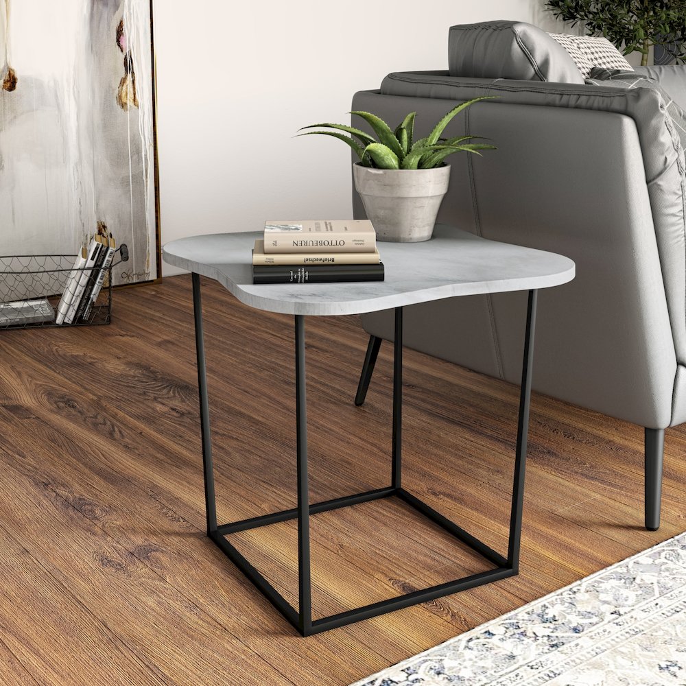 Modrest Aleidy - White Marble + Black Metal End Table. Picture 5