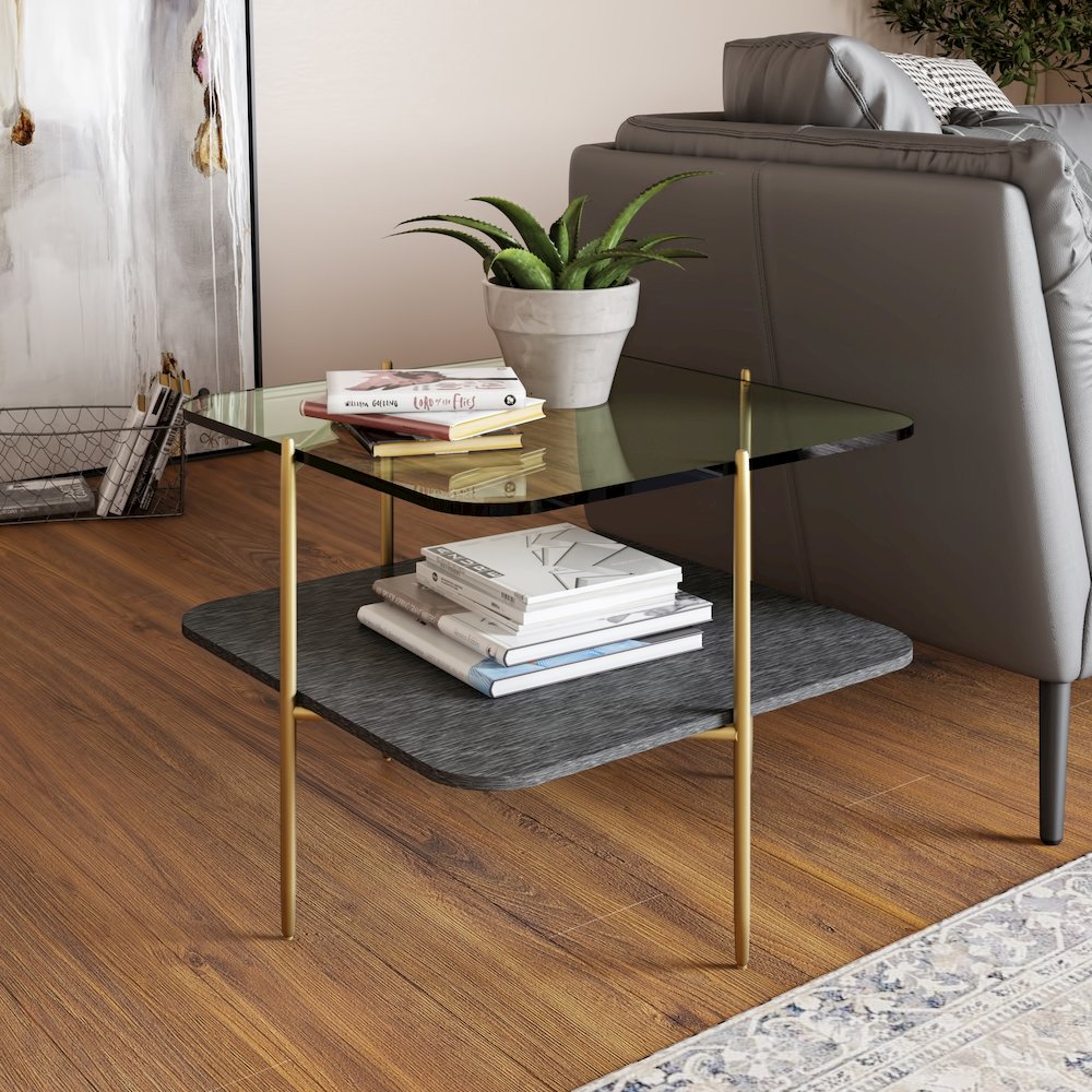 Modrest Cari - Glam Gold + Glass End Table. Picture 3