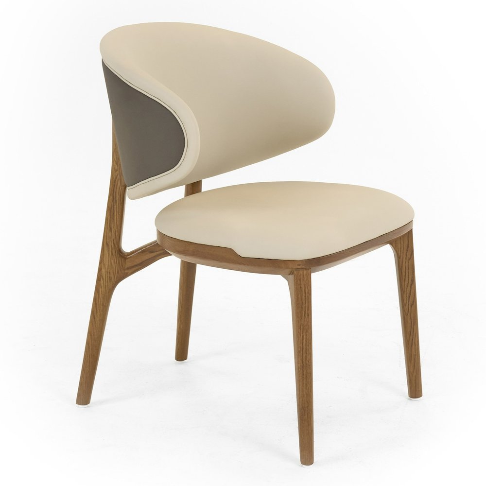 Chance - Contemporary Cream and Brown Leatherette Walnut Dining Chair. Picture 1