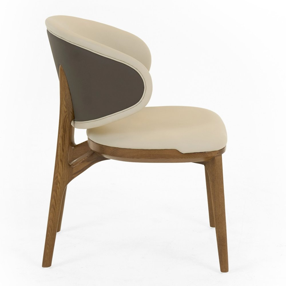 Chance - Contemporary Cream and Brown Leatherette Walnut Dining Chair. Picture 3