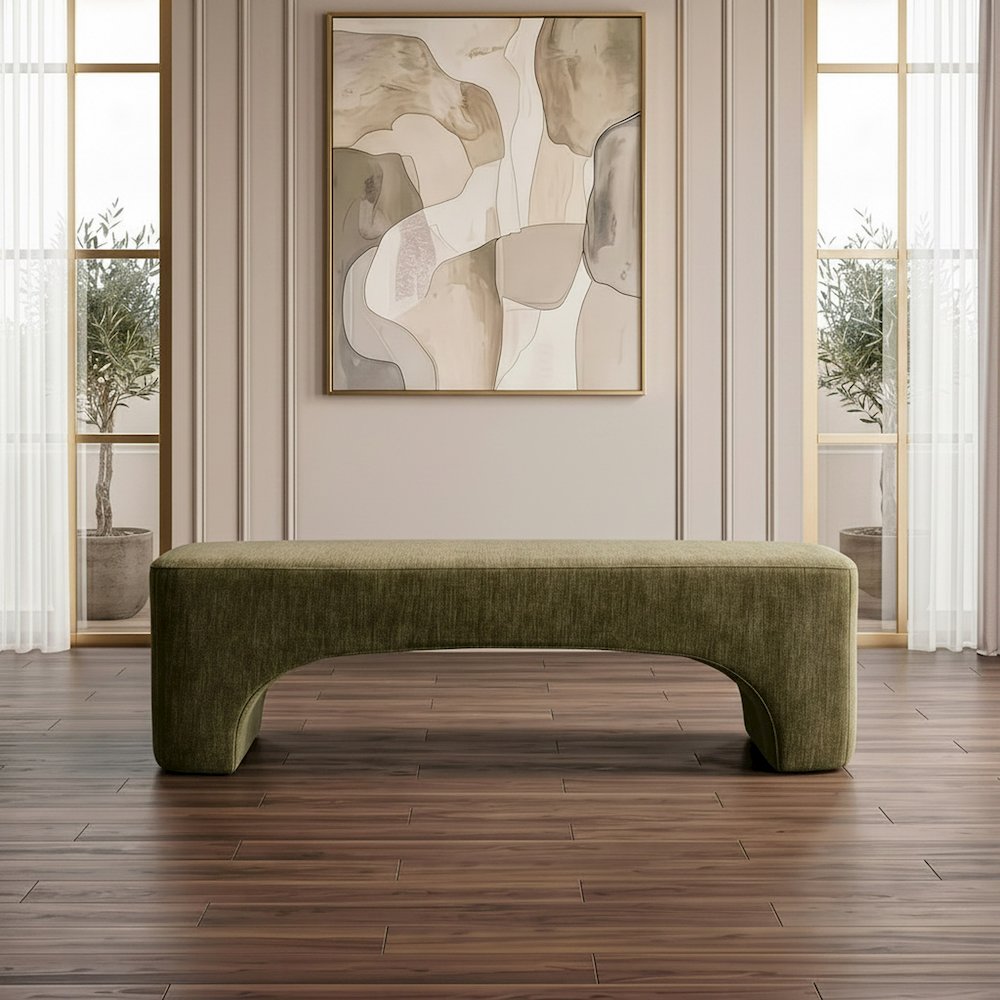 Siegal - Modern Olive Green Fabric Bench. Picture 8