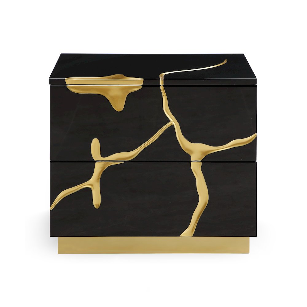 Modrest Aspen - Modern Wide Black and Gold Nightstand. Picture 1