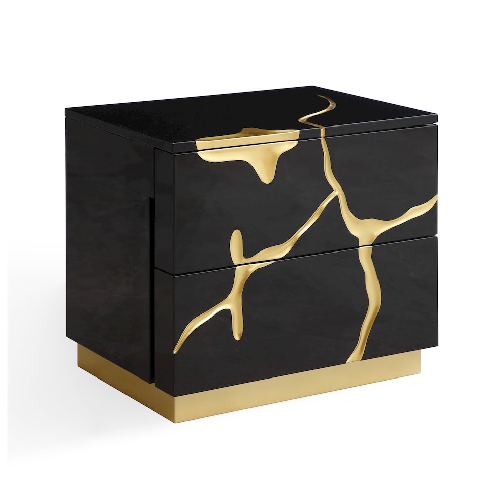 Modrest Aspen - Modern Wide Black and Gold Nightstand. Picture 4