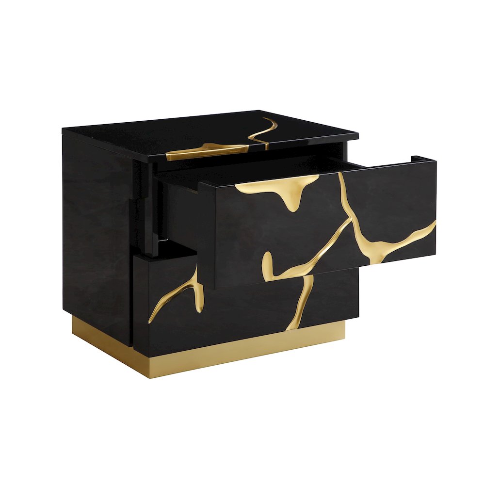 Modrest Aspen - Modern Wide Black and Gold Nightstand. Picture 5