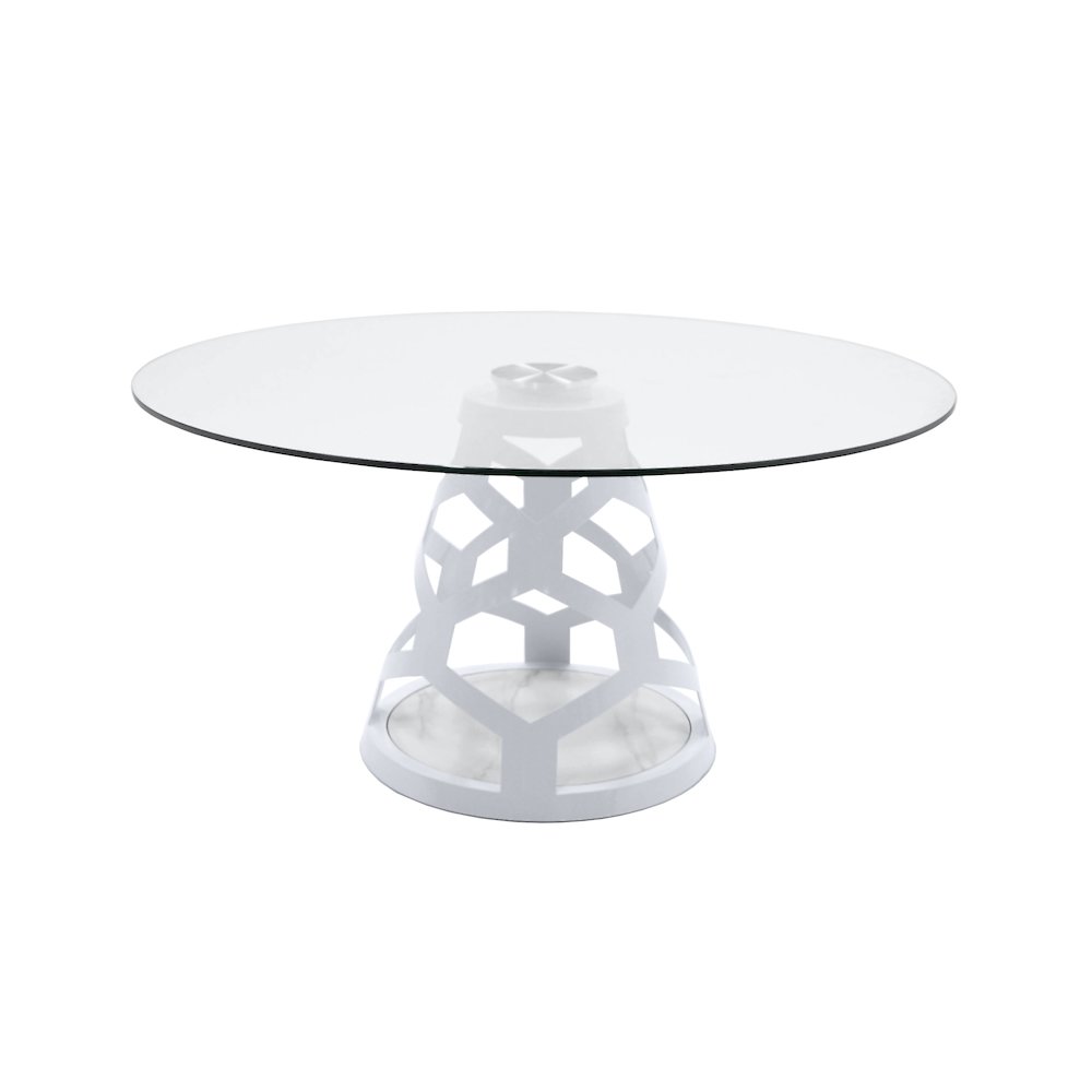 Modrest Lilly - Modern 12mm Round Glass + White Dining Table. Picture 1